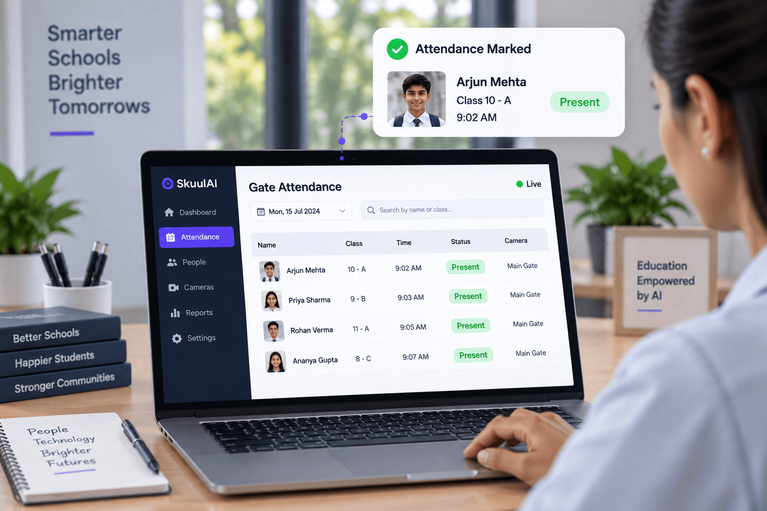 Attendance dashboard real-time record update with timestamp