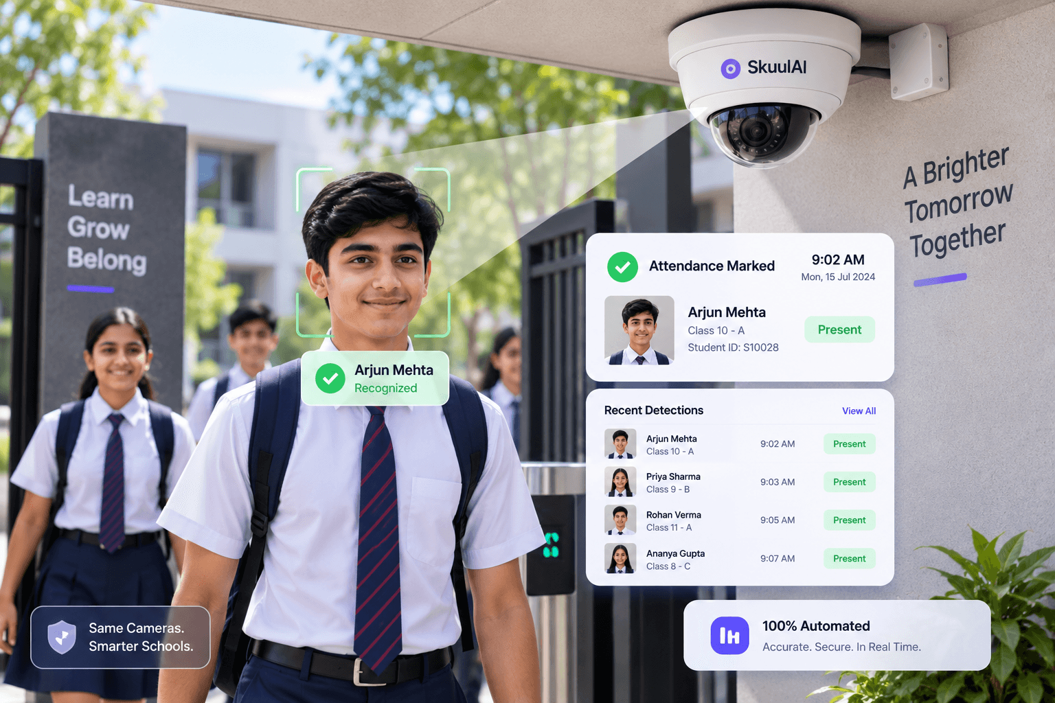 AI-Powered Attendance scanning students at school gate